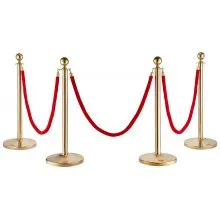 VEVOR Poste de poste con cuerda de terciopelo, paquete de 4 postes de control de multitudes con 3 cuerdas de terciopelo rojo de 5 pies, divisor de línea de barrera de cola de acero inoxidable con base rellenable y parte superior de bola para fiesta de museo de bodas