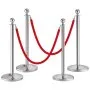 Poste de control de multitudes VEVOR con cuerda de terciopelo, paquete de 4 postes con 2 cuerdas de terciopelo rojo de 1,5 m, divisor de línea de barrera de cola de acero inoxidable con base de plástico rellenable y parte superior esférica para bodas y museos.
