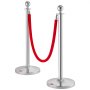 Poste de control de multitudes VEVOR con cuerda de terciopelo, paquete de 4 postes con 2 cuerdas de terciopelo rojo de 1,5 m, divisor de línea de barrera de cola de acero inoxidable con base de plástico rellenable y parte superior esférica para bodas y museos.
