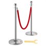 Poste de control de multitudes VEVOR con cuerda de terciopelo, paquete de 4 postes con 2 cuerdas de terciopelo rojo de 1,5 m, divisor de línea de barrera de cola de acero inoxidable con base de plástico rellenable y parte superior esférica para bodas y museos.