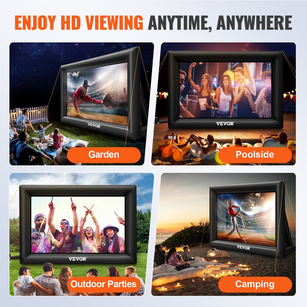 Pantalla de cine inflable VEVOR de 20 pies, pantalla de proyector inflable para exteriores con soplador de aire de 350 W, pantalla inflable de tela Oxford, pantalla inflable para películas al aire libre, admite proyección frontal y trasera.