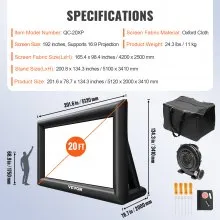 VEVOR Pantalla de cine inflable Pantalla de proyector inflable de 20 pies para exteriores con soplador de aire de 350 W Pantalla inflable Material de tela Oxford Pantalla de soplado para películas al aire libre Soporta proyección frontal/trasera