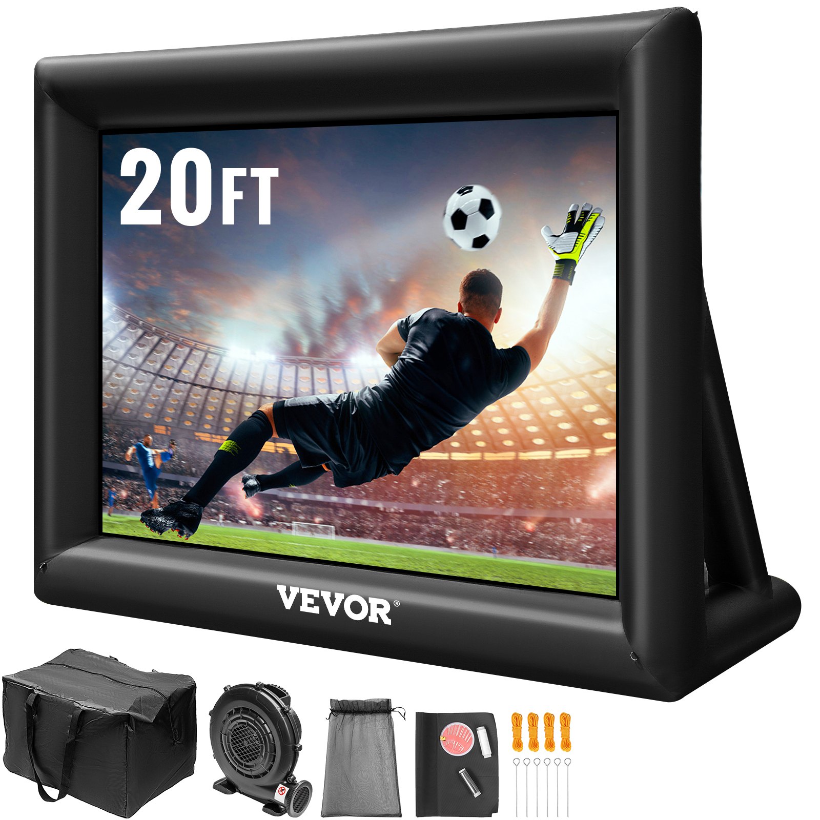 Pantalla de cine inflable VEVOR de 20 pies, pantalla de proyector inflable para exteriores con soplador de aire de 350 W, pantalla inflable de tela Oxford, pantalla inflable para películas al aire libre, admite proyección frontal y trasera.
