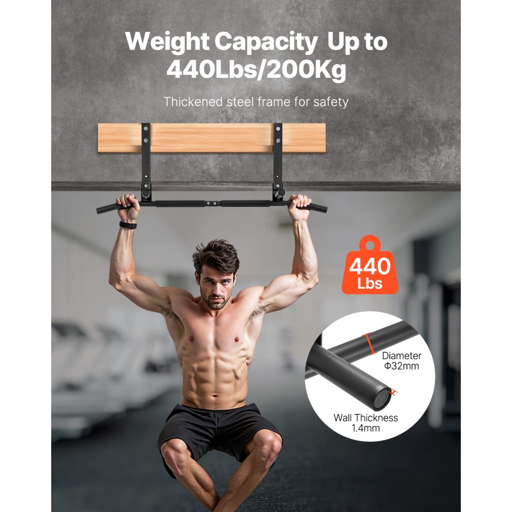 Barra de dominadas VEVOR para montaje en viga, barra de dominadas para gimnasio en casa, dominadas multiagarre, estación de entrenamiento multifuncional de 107 cm de ancho, barras de acero resistente para ejercicios de la parte superior del cuerpo, capacidad de 200 kg.