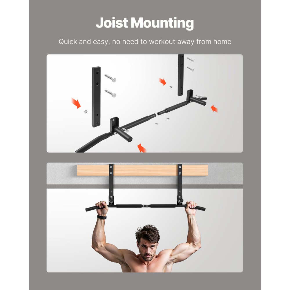 Barra de dominadas VEVOR para montaje en viga, barra de dominadas para gimnasio en casa, dominadas multiagarre, estación de entrenamiento multifuncional de 107 cm de ancho, barras de acero resistente para ejercicios de la parte superior del cuerpo, capacidad de 200 kg.