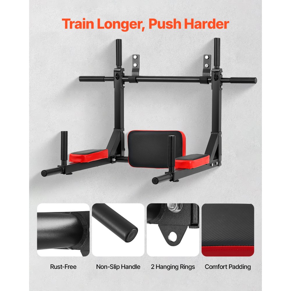 Barra de dominadas multifuncional VEVOR, barra de dominadas y fondos para gimnasio en casa, barra de acero resistente para entrenamiento de la parte superior del cuerpo, equipo de entrenamiento Power Tower, capacidad de peso de 200 kg (440 lbs).