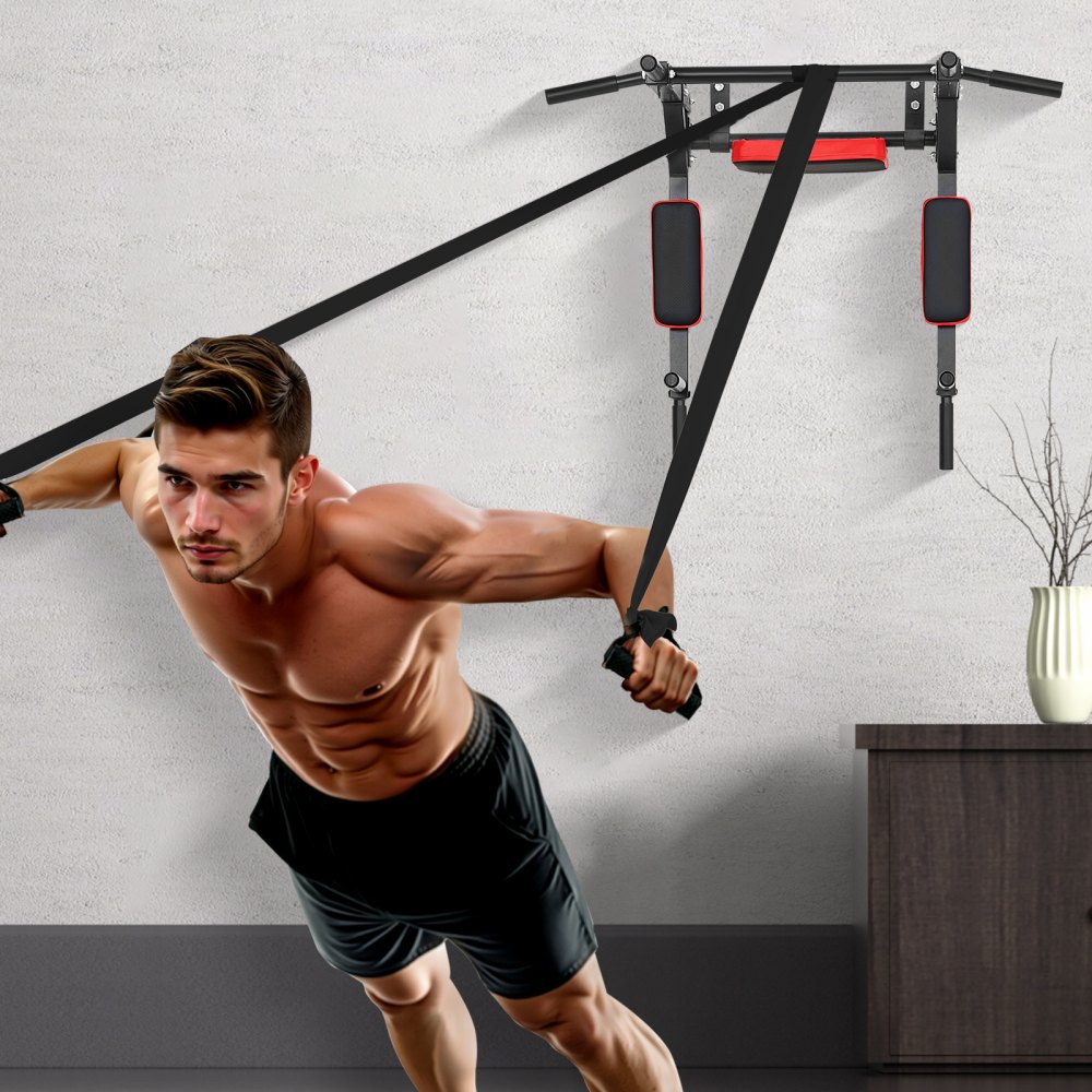 Barra de dominadas multifuncional VEVOR, barra de dominadas y fondos para gimnasio en casa, barra de acero resistente para entrenamiento de la parte superior del cuerpo, equipo de entrenamiento Power Tower, capacidad de peso de 200 kg (440 lbs).