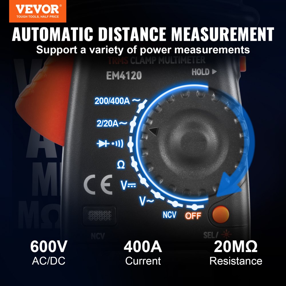 Medidor de abrazadera digital VEVOR Multímetro True RMS AC DC Volt Amp NCV Medición