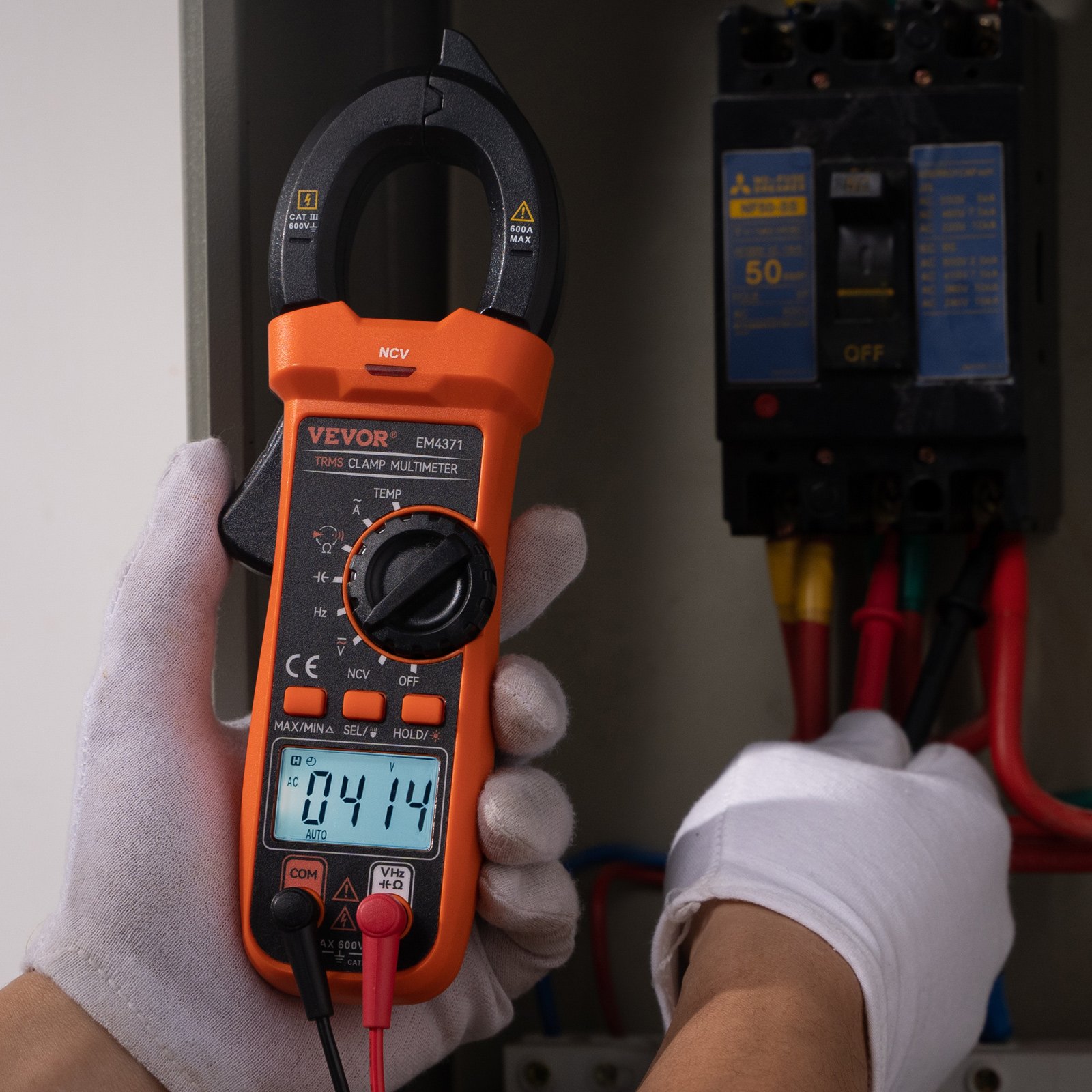 VEVOR Pinza amperimétrica digital T-RMS, 4000 recuentos, multímetro de abrazadera 600 A, mide corriente voltaje resistencia diodos continuidad retención de datos, con NCV para electrodomésticos, mante