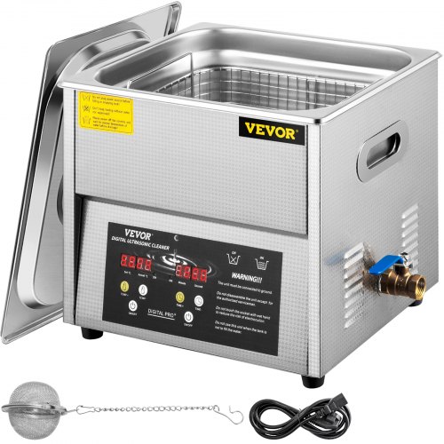 VEVOR Limpiador ultrasónico digital 10L Máquina de limpieza ultrasónica 50kHz 110V Máquina limpiadora sónica Máquina limpiadora ultrasónica de acero inoxidable 304 con calentador y temporizador para limpiar joyas Gafas Reloj