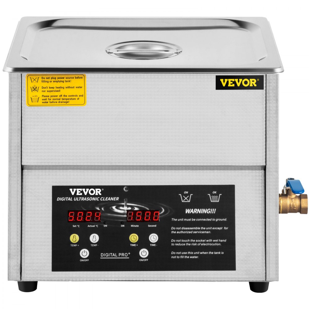 VEVOR Limpiador ultrasónico digital 10L Máquina de limpieza ultrasónica 50kHz 110V Máquina limpiadora sónica Máquina limpiadora ultrasónica de acero inoxidable 304 con calentador y temporizador para limpiar joyas Gafas Reloj