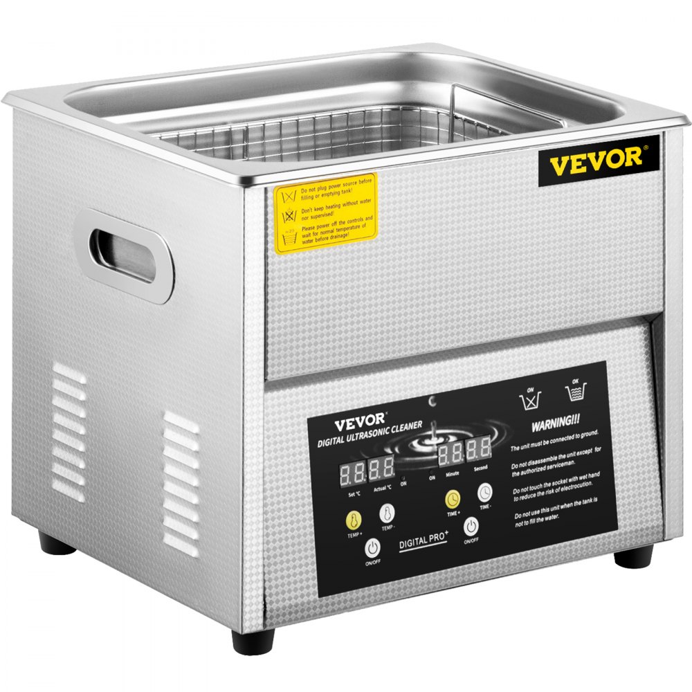 VEVOR Limpiador ultrasónico digital 10L Máquina de limpieza ultrasónica 50kHz 110V Máquina limpiadora sónica Máquina limpiadora ultrasónica de acero inoxidable 304 con calentador y temporizador para limpiar joyas Gafas Reloj