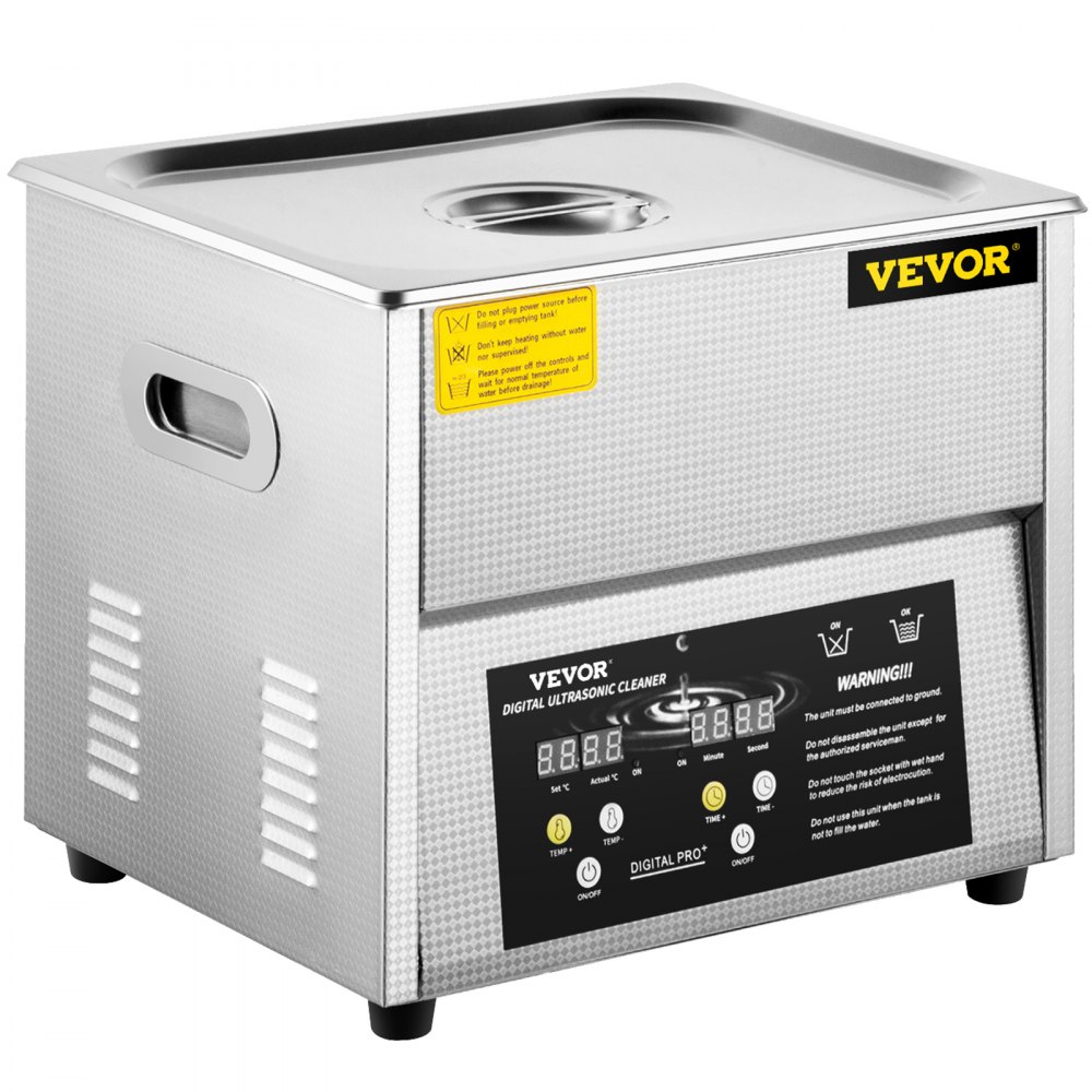 VEVOR Limpiador ultrasónico digital 10L Máquina de limpieza ultrasónica 50kHz 110V Máquina limpiadora sónica Máquina limpiadora ultrasónica de acero inoxidable 304 con calentador y temporizador para limpiar joyas Gafas Reloj