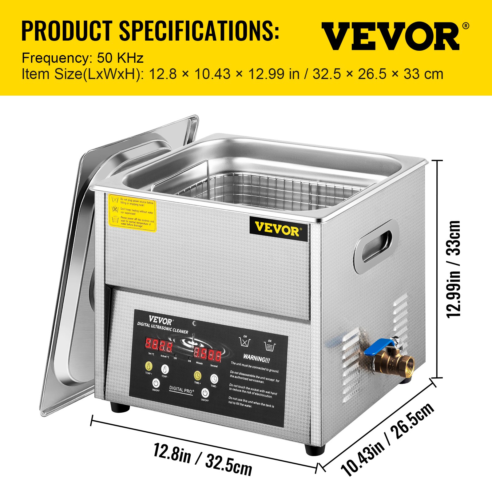 VEVOR Limpiador ultrasónico digital 10L Máquina de limpieza ultrasónica 50kHz 110V Máquina limpiadora sónica Máquina limpiadora ultrasónica de acero inoxidable 304 con calentador y temporizador para limpiar joyas Gafas Reloj