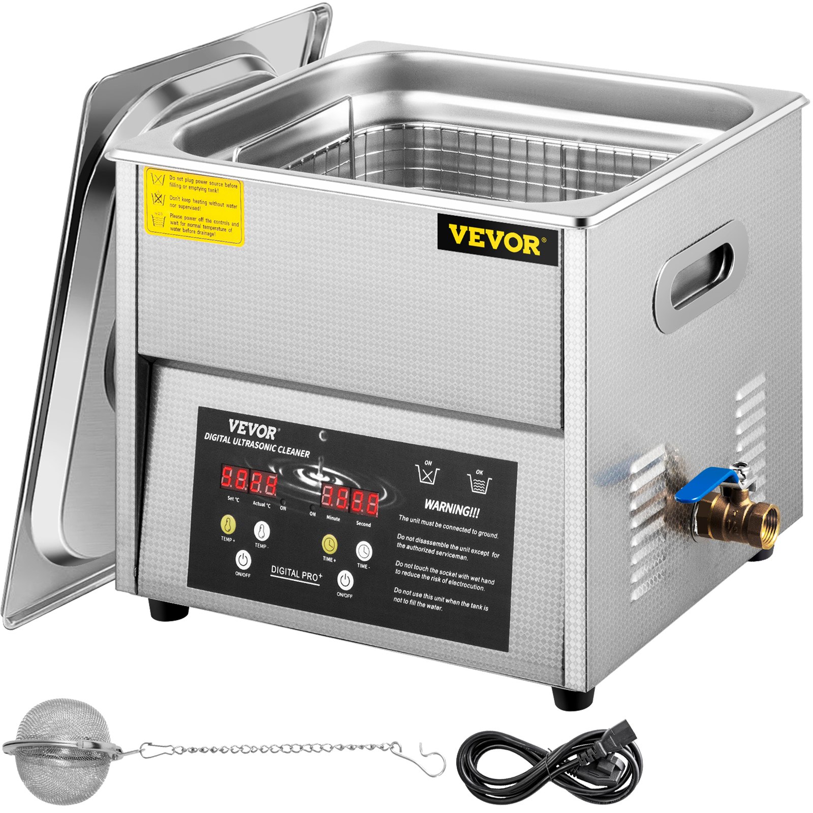 VEVOR Limpiador ultrasónico digital 10L Máquina de limpieza ultrasónica 50kHz 110V Máquina limpiadora sónica Máquina limpiadora ultrasónica de acero inoxidable 304 con calentador y temporizador para limpiar joyas Gafas Reloj