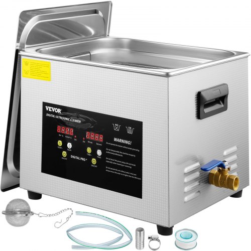 Limpiador ultrasónico VEVOR de 15 l (calentador de 600 W, ultrasónico de 360 W), limpiador digital profesional de piezas de laboratorio con temporizador de calentamiento para la limpieza de instrumentos dentales de vidrio.