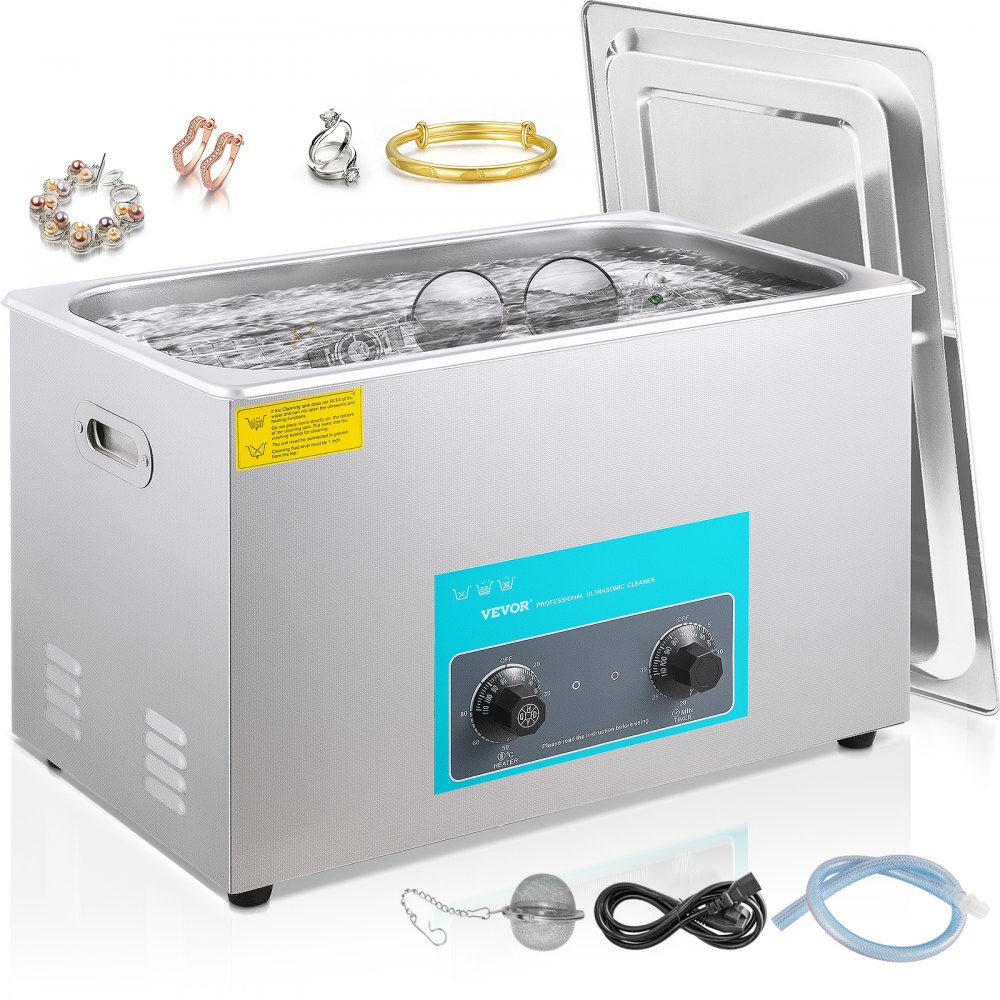 Limpiador ultrasónico de joyas con temporizador calentador para limpiar anillos de gafas, dentaduras postizas, instrumentos musicales