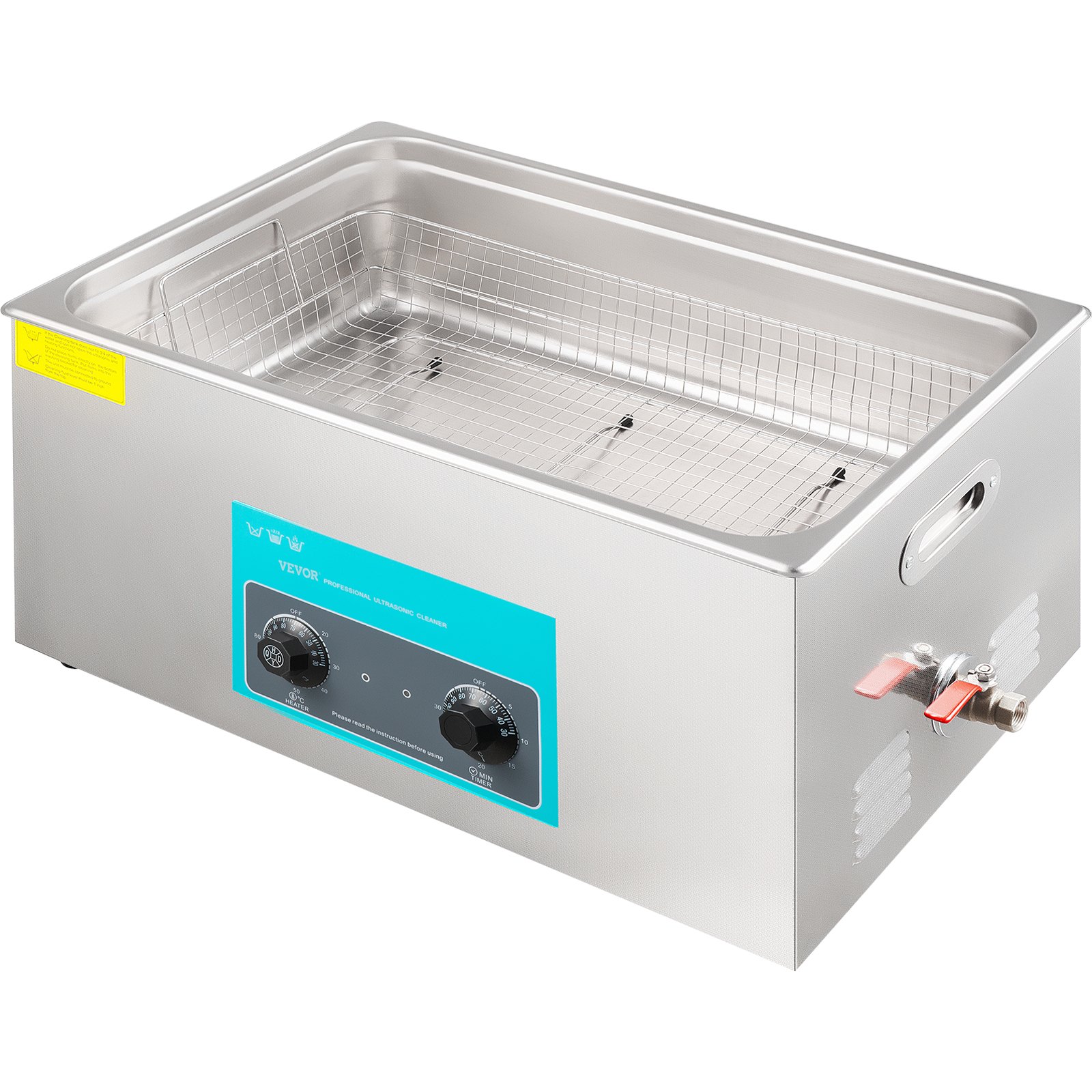 Limpiador ultrasónico VEVOR con recipiente de acero inoxidable y panel de control.