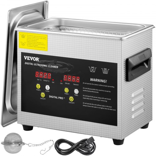 VEVOR Limpiador ultrasónico mejorado 3L (calentador de 200 W ultrasónico de 120 W) Limpiador de piezas ultrasónico de laboratorio digital