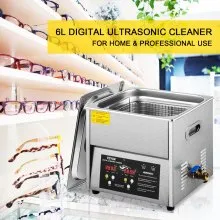 VEVOR Limpiador ultrasónico digital 6L Máquina de limpieza ultrasónica 50kHz 110V Máquina limpiadora sónica Máquina limpiadora ultrasónica de acero inoxidable 304 con calentador y temporizador para limpiar joyas Gafas Relojes