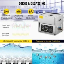 VEVOR Limpiador ultrasónico digital 6L Máquina de limpieza ultrasónica 50kHz 110V Máquina limpiadora sónica Máquina limpiadora ultrasónica de acero inoxidable 304 con calentador y temporizador para limpiar joyas Gafas Relojes