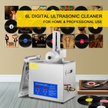 VEVOR Limpiador ultrasónico 6L Limpiador ultrasónico de vinilo 7-12 pulgadas 8 Registros Máquina de limpieza ultrasónica de vinilo 180W Limpiador ultrasónico de registros con estante de secado para la tienda del hogar