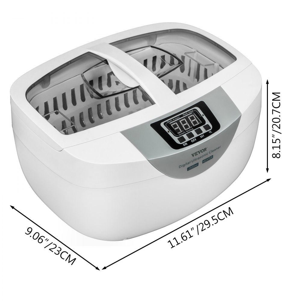 VEVOR Limpiador ultrasónico 2.5L Limpiador ultrasónico de joyas 40kHz Máquina limpiadora ultrasónica de joyas Plástico ABS y acero inoxidable 304 Limpiador sónico con calentador y temporizador para frutas Joyas Gafas Relojes