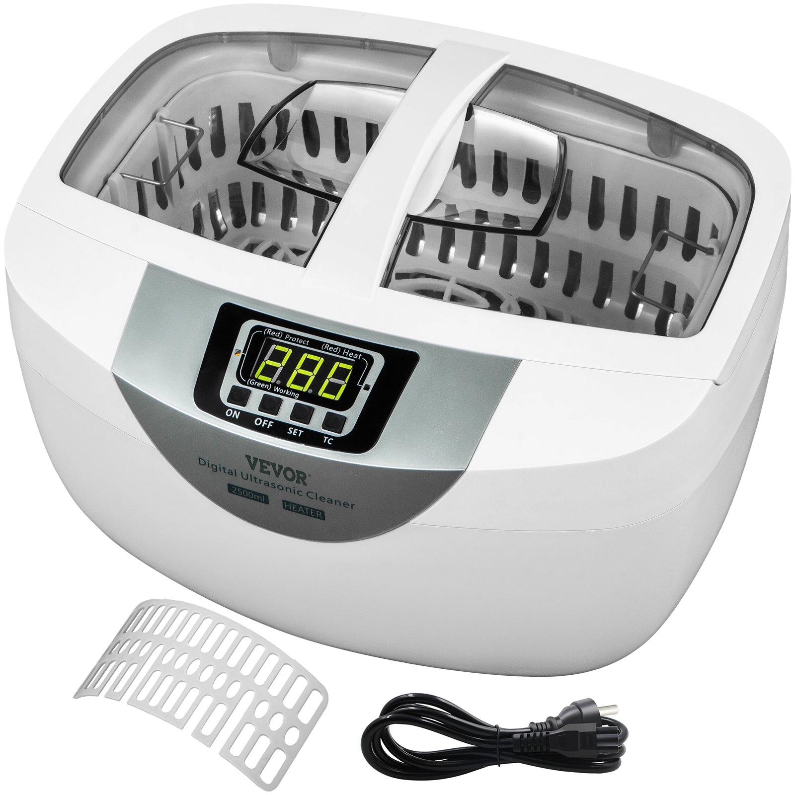 VEVOR Limpiador ultrasónico 2.5L Limpiador ultrasónico de joyas 40kHz Máquina limpiadora ultrasónica de joyas Plástico ABS y acero inoxidable 304 Limpiador sónico con calentador y temporizador para frutas Joyas Gafas Relojes