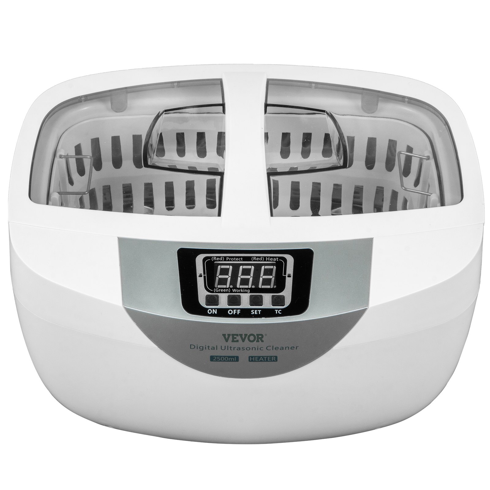 VEVOR Limpiador ultrasónico 2.5L Limpiador ultrasónico de joyas 40kHz Máquina limpiadora ultrasónica de joyas Plástico ABS y acero inoxidable 304 Limpiador sónico con calentador y temporizador para frutas Joyas Gafas Relojes