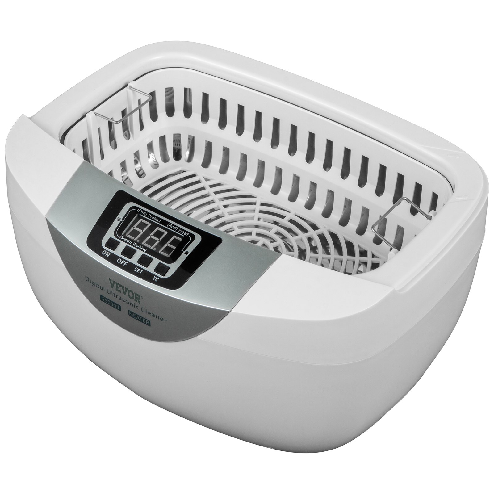 VEVOR Limpiador ultrasónico 2.5L Limpiador ultrasónico de joyas 40kHz Máquina limpiadora ultrasónica de joyas Plástico ABS y acero inoxidable 304 Limpiador sónico con calentador y temporizador para frutas Joyas Gafas Relojes