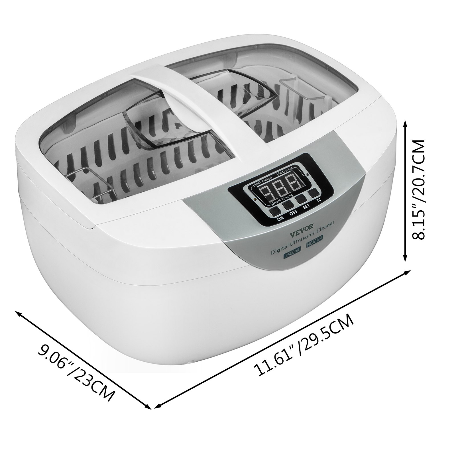 VEVOR Limpiador ultrasónico 2.5L Limpiador ultrasónico de joyas 40kHz Máquina limpiadora ultrasónica de joyas Plástico ABS y acero inoxidable 304 Limpiador sónico con calentador y temporizador para frutas Joyas Gafas Relojes