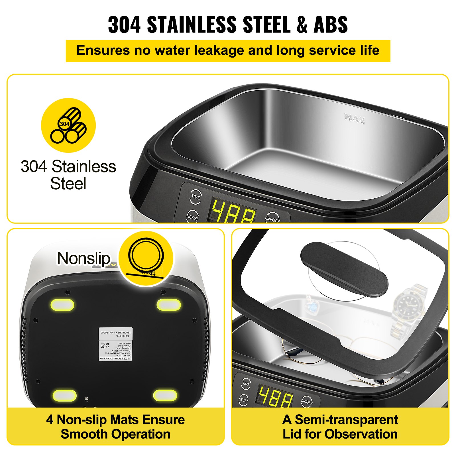 VEVOR Máquina ultrasónica máquina limpiadora de ultrasonidos de 1,2 L limpiador de diamantes de 40 KHz máquina limpiadora de joyas de 4 botones