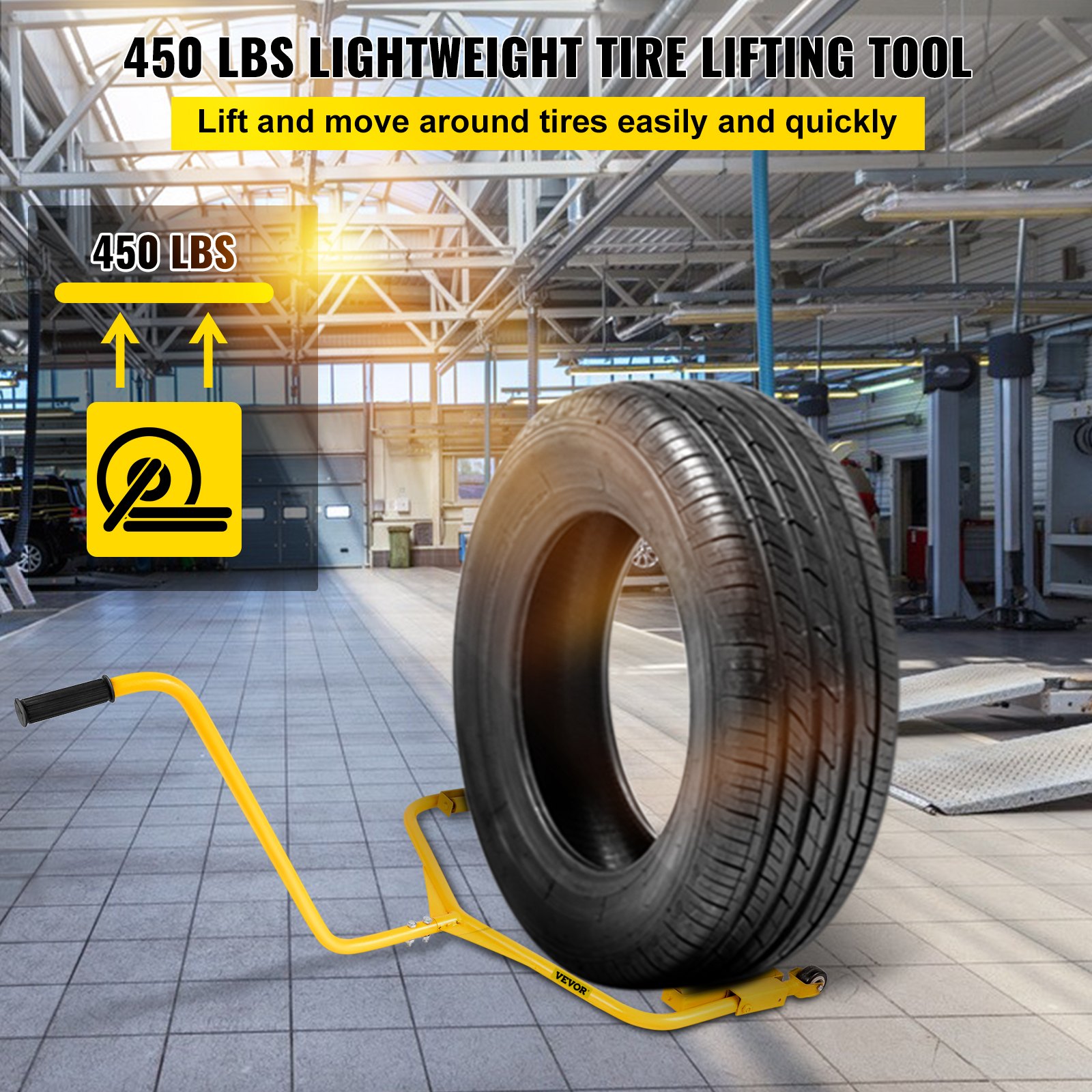 VEVOR Tire Dolly 450 LBS Capacidad de carga Rueda Dolly Camión Neumático Rueda Dolly Carro de servicio pesado Herramienta de elevación de neumáticos fácil de usar