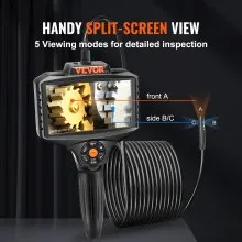VEVOR Endoscopio industrial de triple lente, cámara de inspección de boroscopio con pantalla IPS de 5 pulgadas con luces, pantalla dividida, zoom 8x, cámara de serpiente de drenaje impermeable IP67 para automóvil, plomería (cable de 16.5 pies, tarjeta de 32 GB)