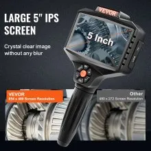VEVOR Endoscopio industrial de triple lente, cámara de inspección de boroscopio con pantalla IPS de 5 pulgadas con luces, pantalla dividida, zoom 8x, cámara de serpiente de drenaje impermeable IP67 para automóvil, plomería (cable de 16.5 pies, tarjeta de 32 GB)
