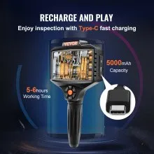 VEVOR Endoscopio industrial de triple lente, cámara de inspección de boroscopio con pantalla IPS de 5 pulgadas con luces, pantalla dividida, zoom 8x, cámara de serpiente de drenaje impermeable IP67 para automóvil, plomería (cable de 16.5 pies, tarjeta de 32 GB)