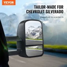 VEVOR Espejos de remolque, par izquierdo y derecho para Chevrolet Silverado (1988-1998)/GMC, espejo de remolque con vidrio plano y convexo, control manual telescópico plegable y ajuste de cuatro direcciones, negro