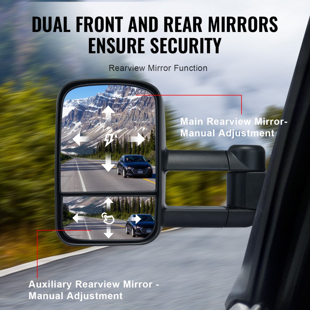 Espejos retrovisores VEVOR para remolque, juego de dos (izquierdo y derecho) para Chevrolet Silverado (1999-2007)/GMC/Cadillac, con cristal plano y convexo, plegables telescópicamente con control manual, ajustables en cuatro direcciones, color negro.