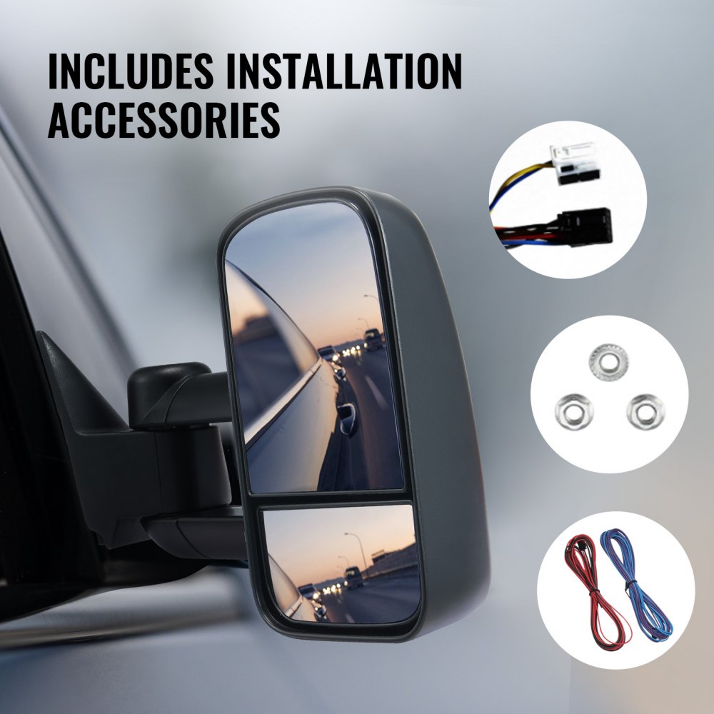Espejos retrovisores VEVOR para remolque, juego de dos (izquierdo y derecho) para Chevrolet Silverado (1999-2007)/GMC/Cadillac, con cristal plano y convexo, plegables telescópicamente con control manual, ajustables en cuatro direcciones, color negro.