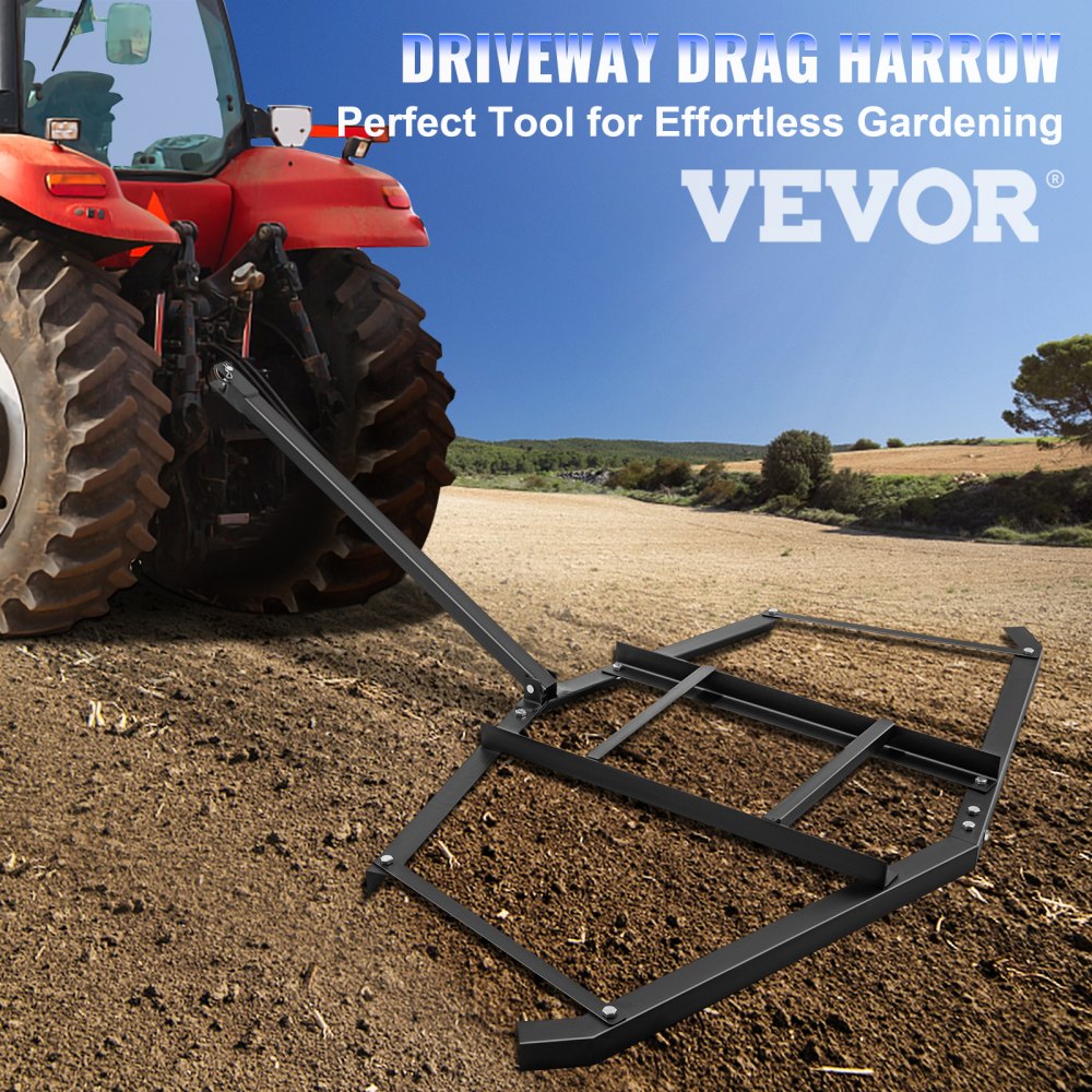 Rastra de arrastre VEVOR de 167 cm de ancho y 89 cm de largo y 10 cm de alto. Rastra para tractor con 2 barras ajustables. Acero resistente. Niveladora para ATV, UTV y tractores de jardín.