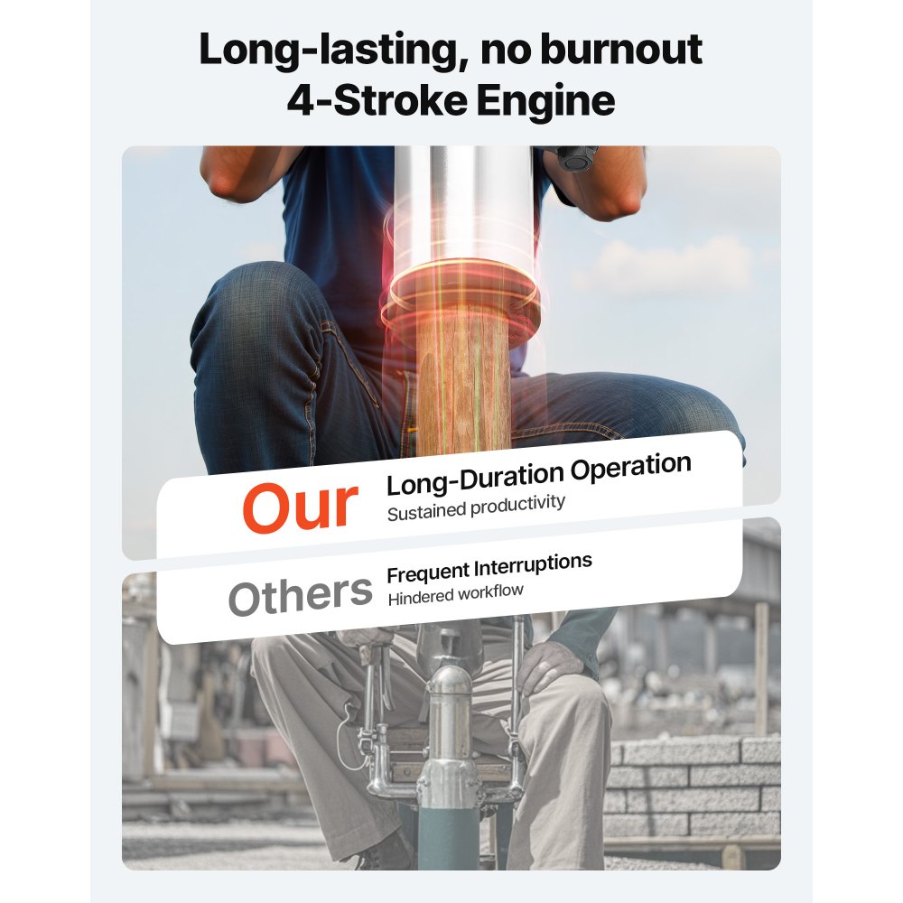 Hundidor de postes en T a gasolina VEVOR, motor de 4 tiempos de 37,7 cc, eficiente herramienta para clavar postes con 3 manguitos de apilamiento, mango antivibración, potente para cercas, ideal para agricultura, huertos, obras viales y paisajismo.