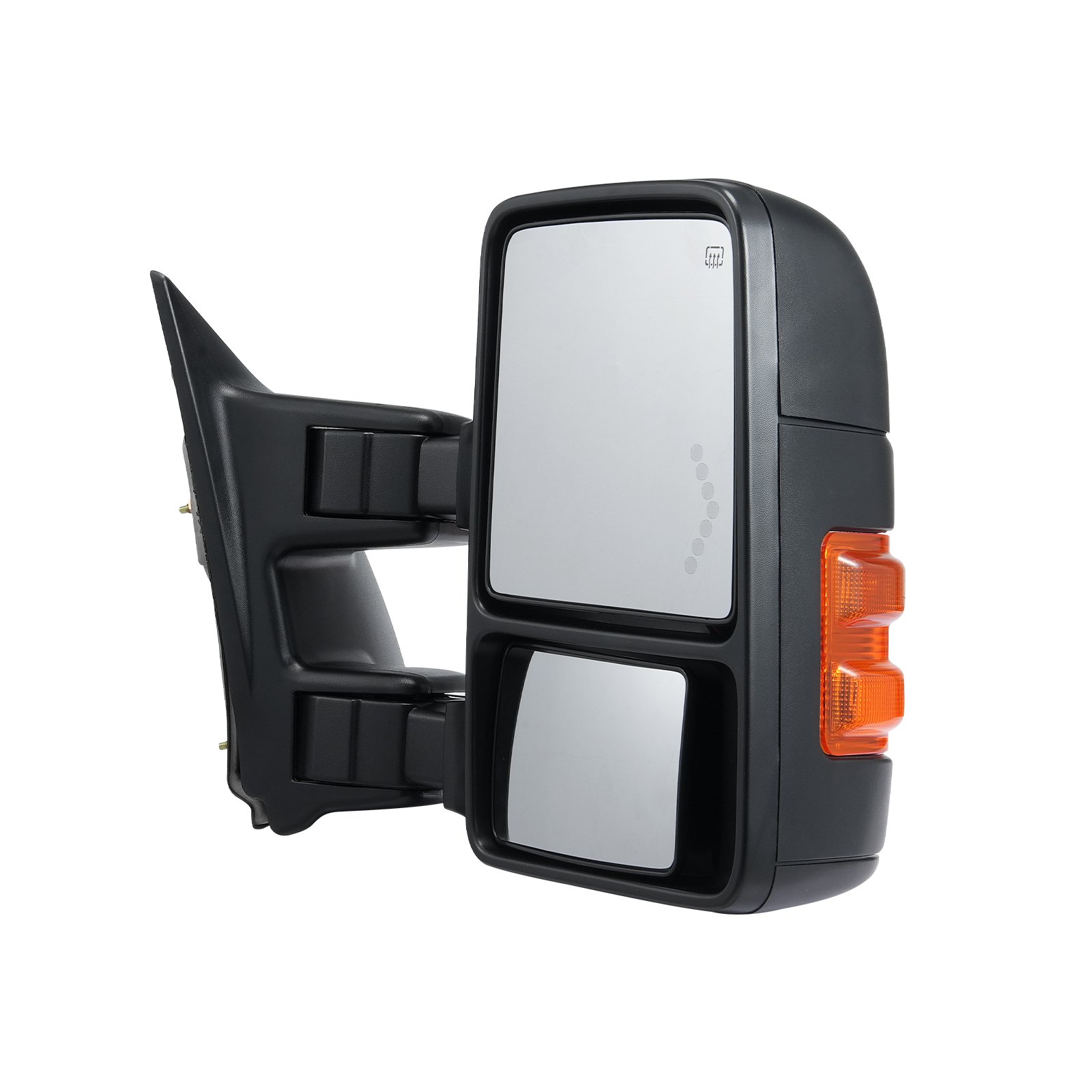 Espejos de remolque VEVOR para Ford F250 F350 F450 F550 con grandes superficies reflectantes y luces ámbar.
