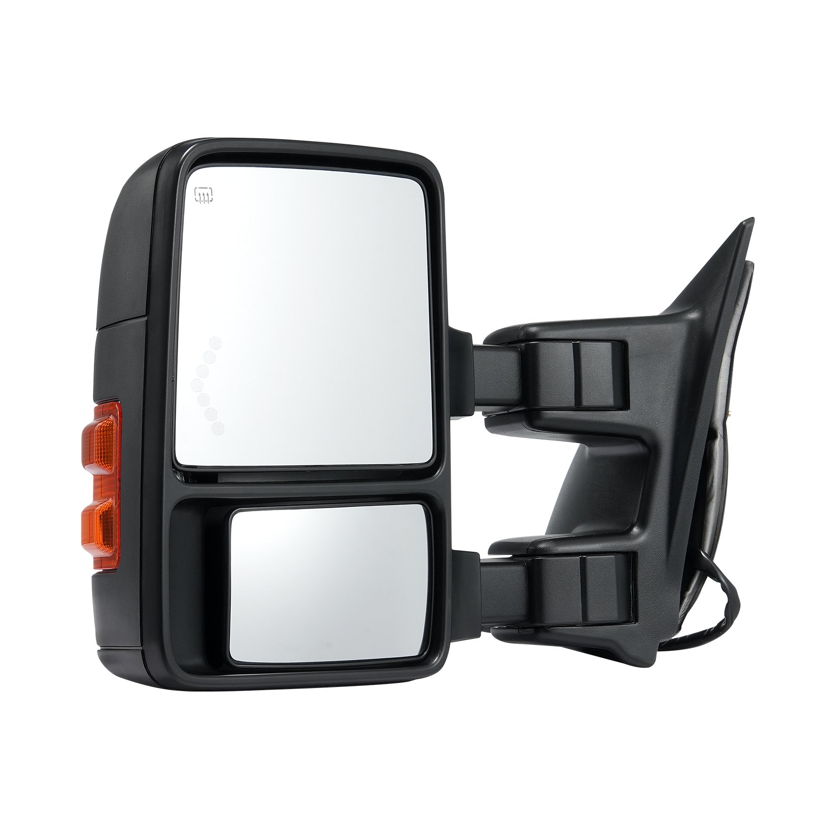 Espejos de remolque VEVOR para Ford F250 F350 F450 F550 con vidrio doble, luces de señal y marco negro.
