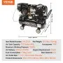 Compresor de aire a gasolina VEVOR de 7 HP, tanque horizontal de 13,2 galones, 9 CFM a 115 PSI, sistema de aire comprimido con bomba de pistón accionada por gas y presión máxima de 115 PSI para talleres y obras de construcción.