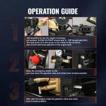 Compresor de aire a gasolina VEVOR de 15 HP, tanque horizontal de 30 galones, 33 CFM a 115 PSI, sistema de aire comprimido con bomba de pistón accionada por gas y presión máxima de 115 PSI para talleres de construcción.