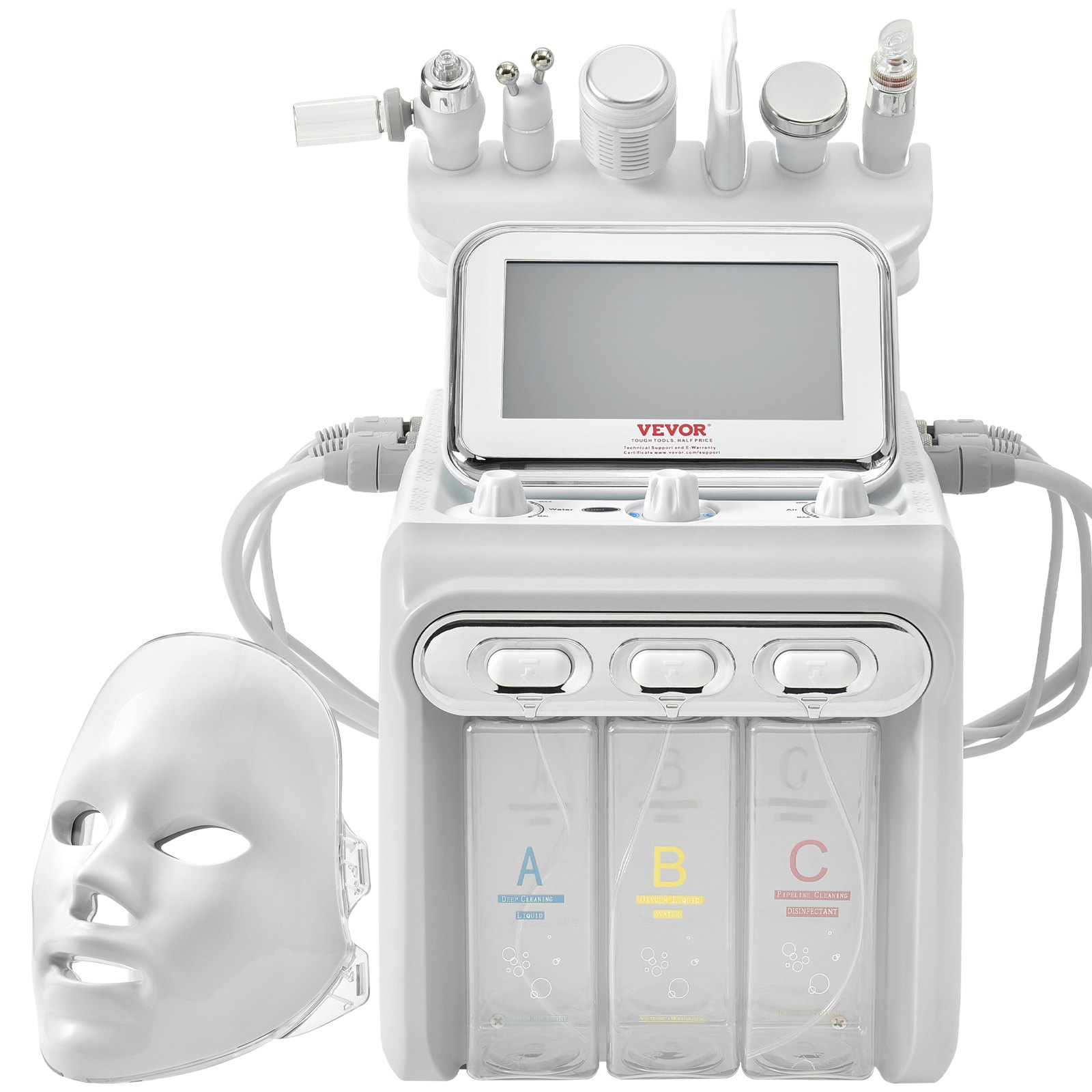 VEVOR Máquina facial de oxígeno de hidrógeno 7 en 1, máquina hidrafacial profesional para spa, máquina de rejuvenecimiento de limpieza hidrofacial con pantalla LCD de 7 pulgadas, 6 sondas para el cuid