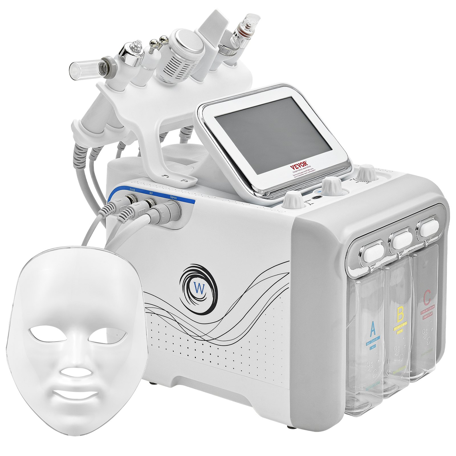VEVOR Máquina facial de oxígeno de hidrógeno 7 en 1, máquina hidrafacial profesional para spa, máquina de rejuvenecimiento de limpieza hidrofacial con pantalla LCD de 7 pulgadas, 6 sondas para el cuid