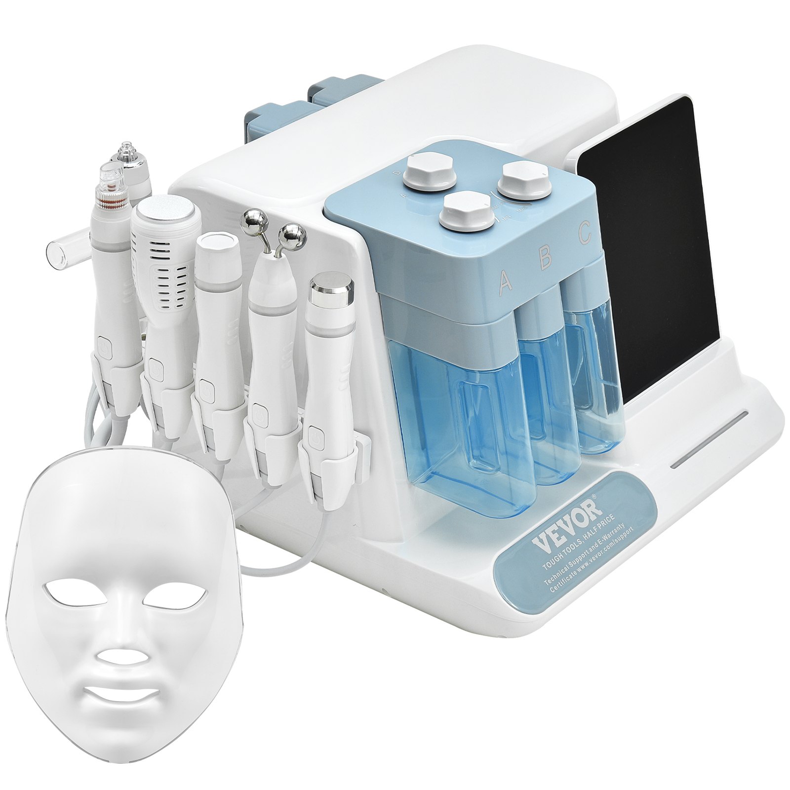 VEVOR Máquina Facial de Oxígeno Hidrógeno 8 en 1, Máquina Hidrafacial Profesional para Spa, Máquina de Rejuvenecimiento de Limpieza Hidrofacial con Pantalla LCD de 8 pulgadas, Sonda de Microcorriente,