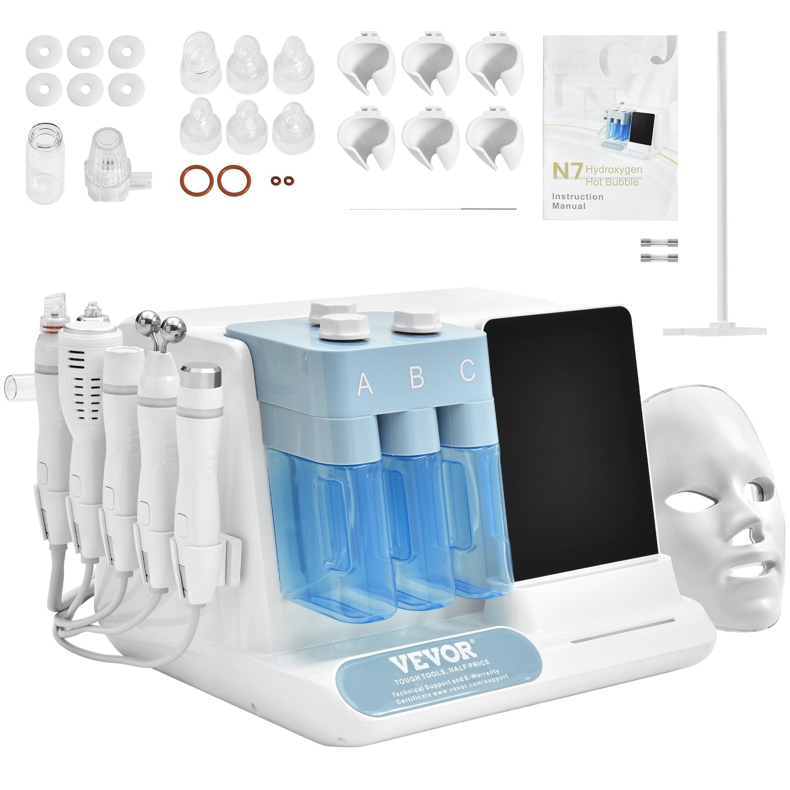 VEVOR Máquina Facial de Oxígeno Hidrógeno 8 en 1, Máquina Hidrafacial Profesional para Spa, Máquina de Rejuvenecimiento de Limpieza Hidrofacial con Pantalla LCD de 8 pulgadas, Sonda de Microcorriente,