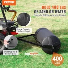 VEVOR Rodillo de remolque detrás de césped, rodillo de jardín lleno de arena/agua de 400 libras, tambor LLDPE y rodillo de césped con marco de acero con enchufe de fácil giro, remolque detrás de un tr